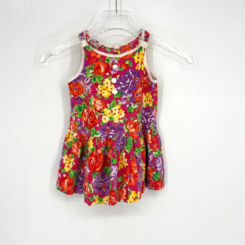 Vtg Jams World Kids 3T Floral Mini‎ Dress Top Hawaiian Tropical Roses Colorful